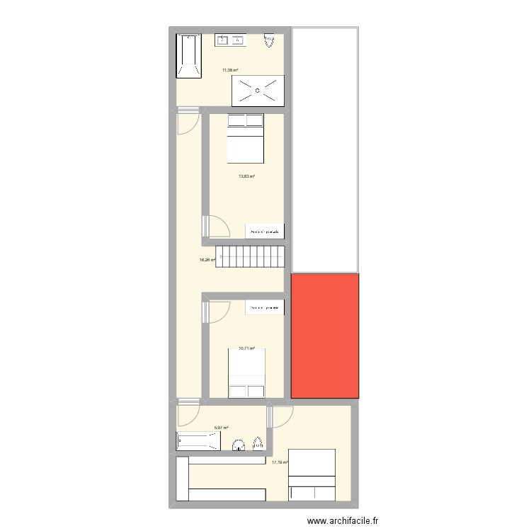 1er. Plan de 6 pièces et 75 m2
