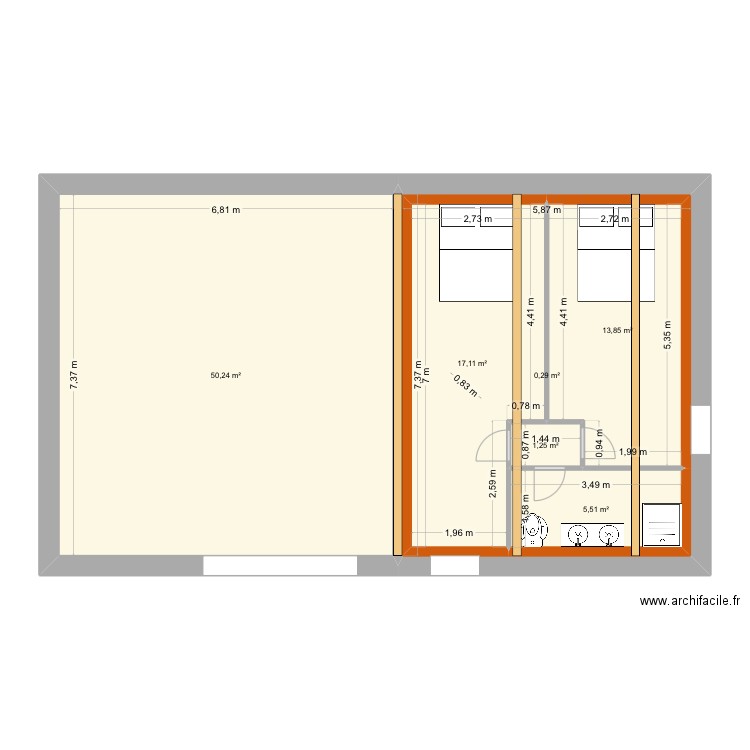 LGN7. Plan de 6 pièces et 131 m2