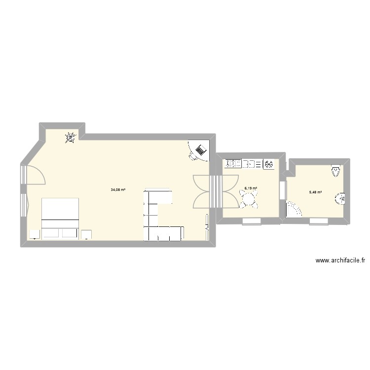 Spagna. Plan de 3 pièces et 46 m2
