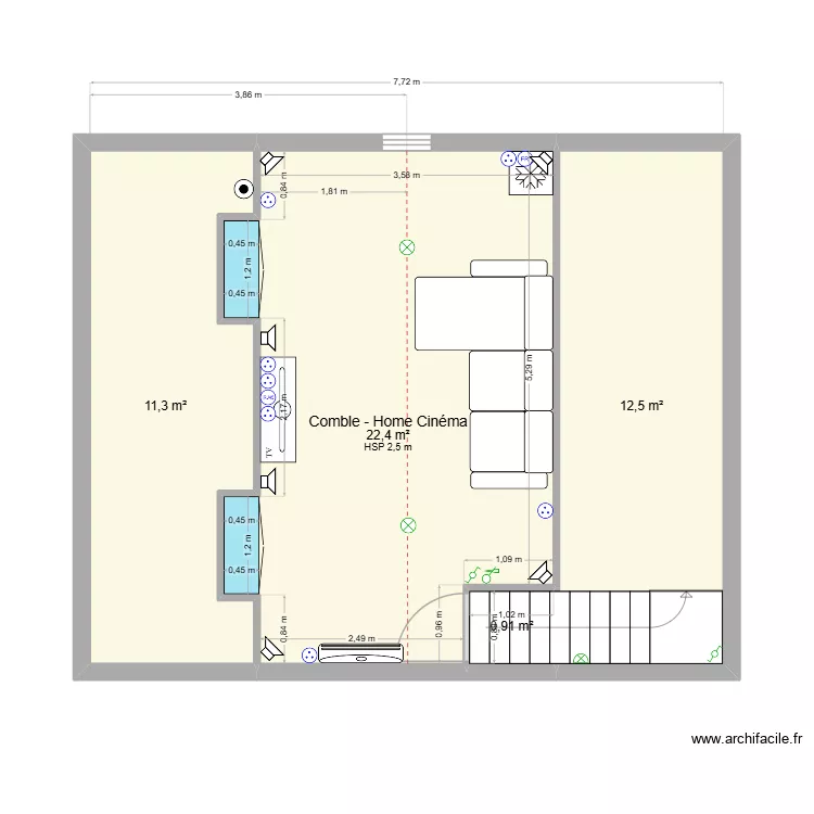 COMBLE. Plan de 4  et 47 m²