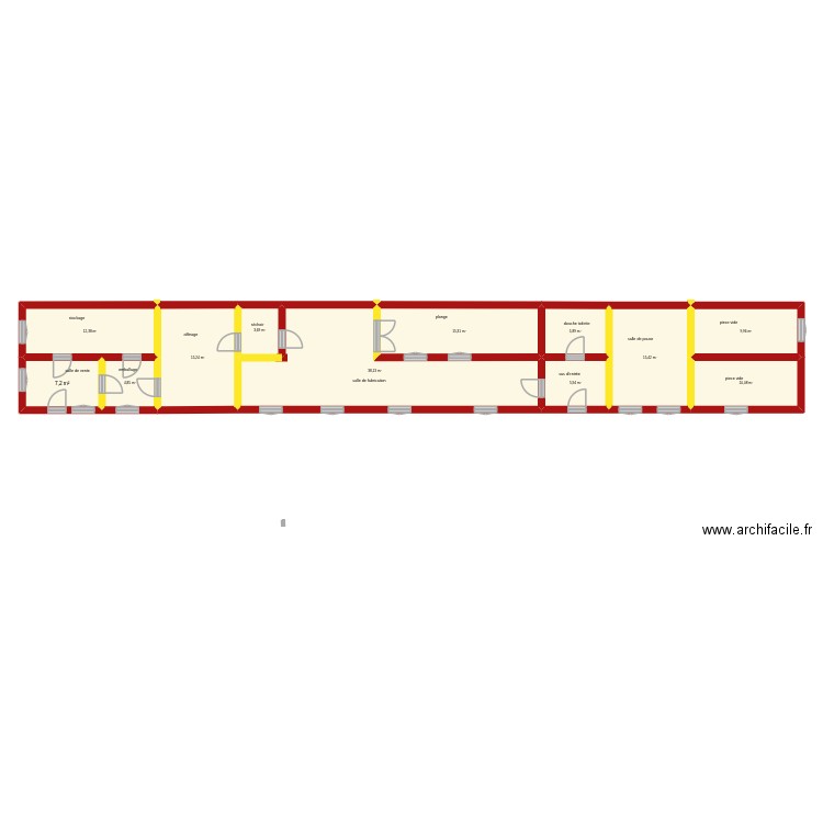 labo avec mur conteneur. Plan de 12 pièces et 144 m2