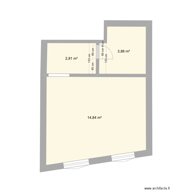 Visc1. Plan de 3 pièces et 22 m2