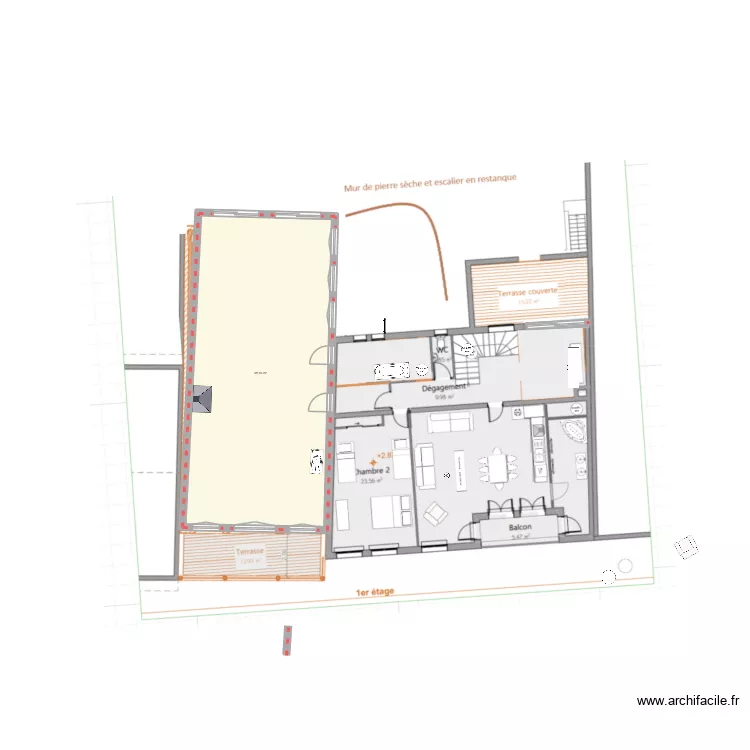 baies  poele et evier. Plan de 1  et 98 m²