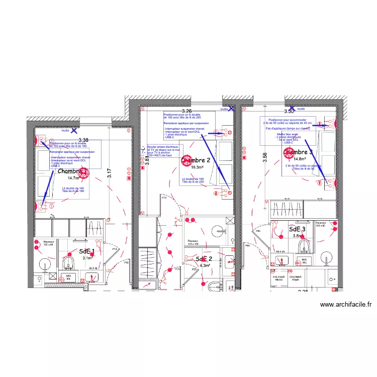 Electricité chambres 1, 2 et 3. Plan de Electricité chambres 1, 2 et 3. Plan de