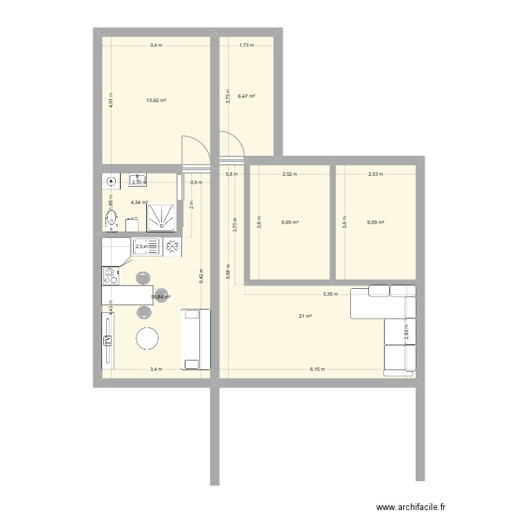 MAISON REDOUTE 2. Plan de 7 pièces et 80 m2