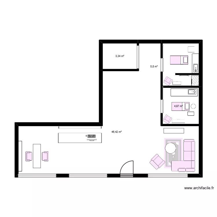 salon 1. Plan de 4  et 61 m²