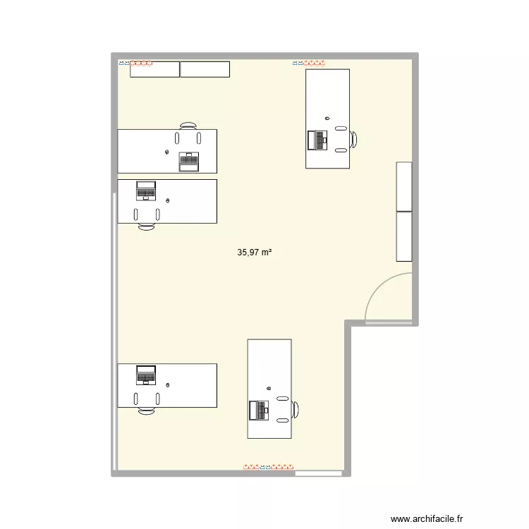 Bureau. Plan de 1  et 36 m²