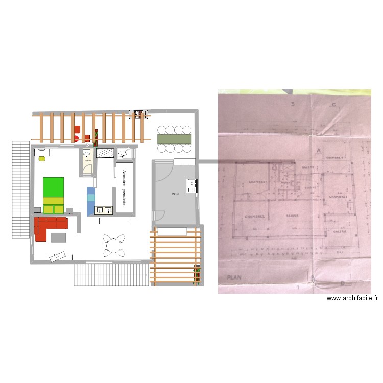 TONTON KIKI. Plan de 2 pièces et 19 m2
