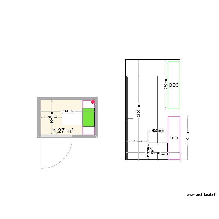 WC camille. Plan de 1 pièce et 1 m2