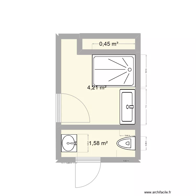 sanitaire parent. Plan de 3  et 6 m²