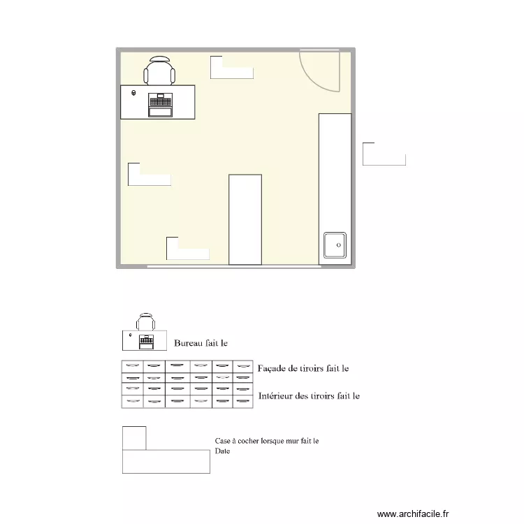 Salle 1 (Alice). Plan de 1  et 20 m²