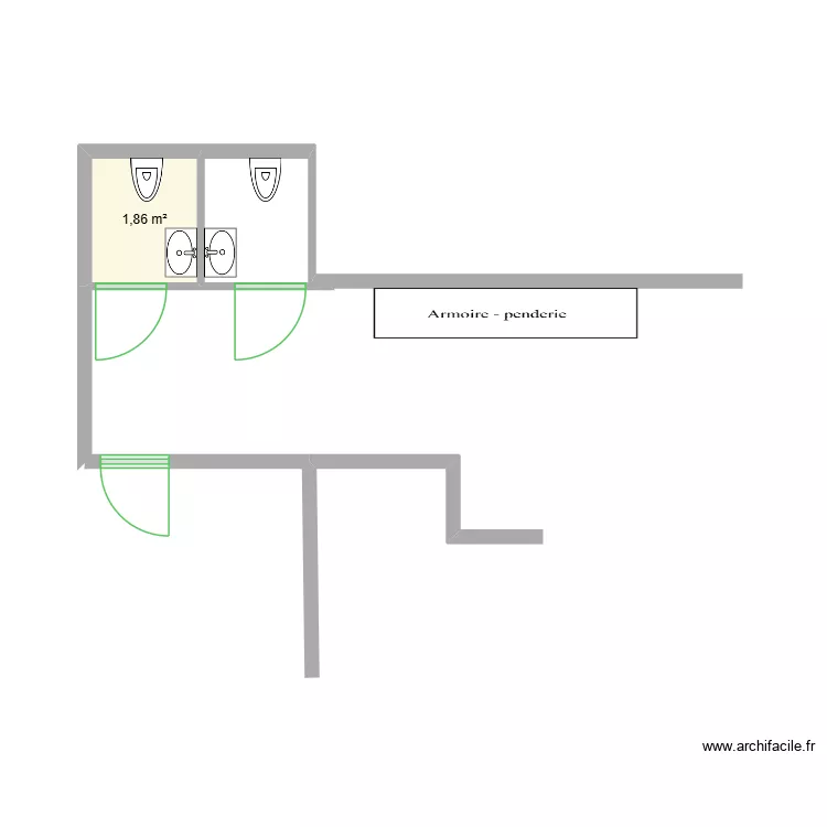 2 WC. Plan de 2  et 3 m²