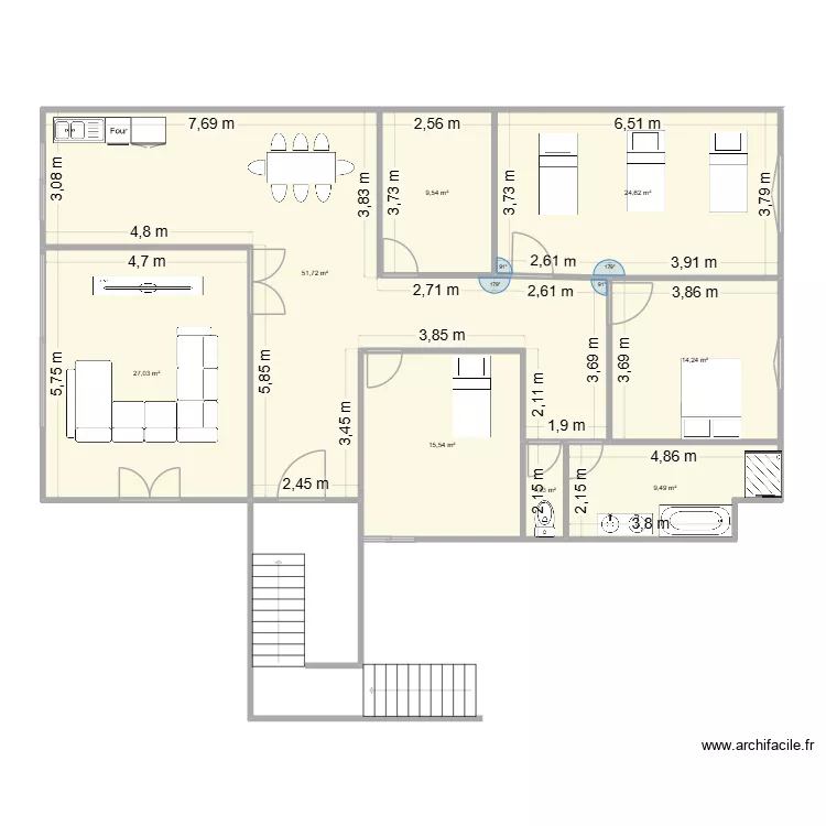 R+1. Plan de 8  et 154 m²