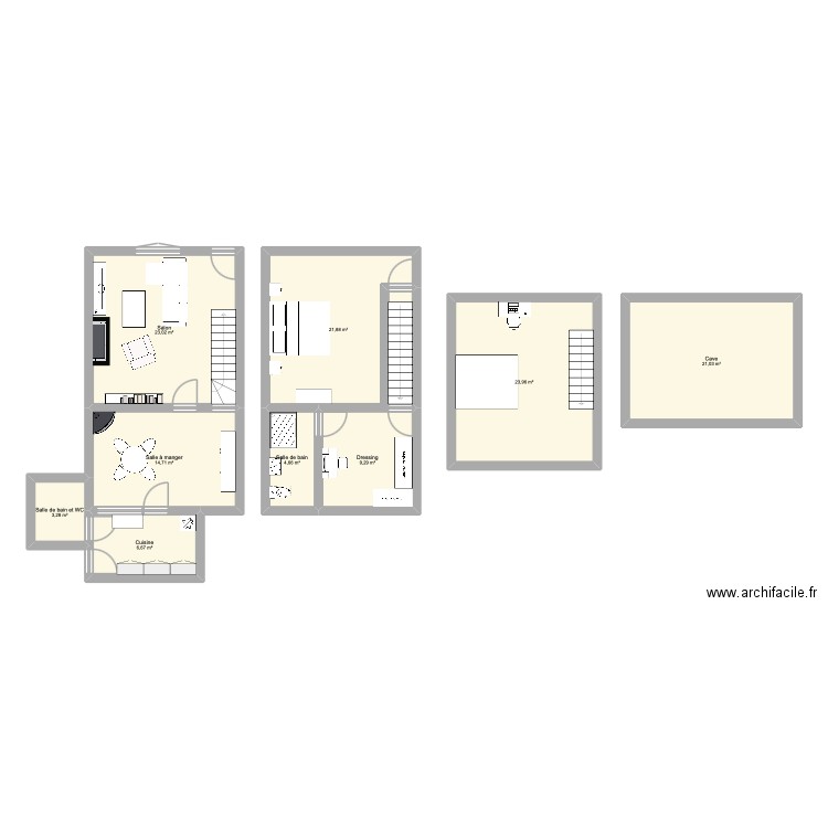 124. Plan de 9 pièces et 129 m2