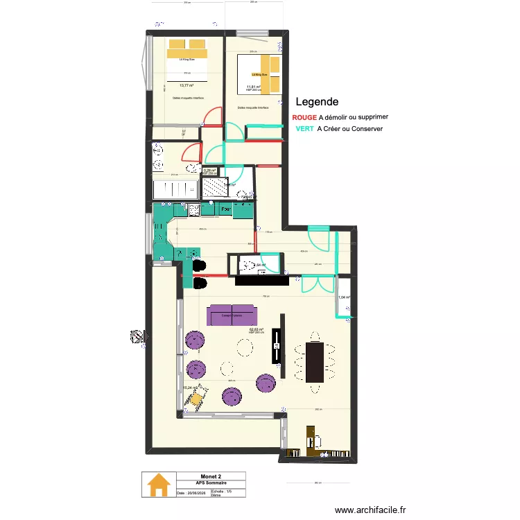 Monet Projet APS 30/6/26. Plan de 9  et 130 m²