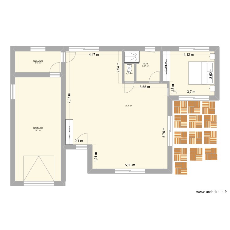 PLAN RDC. Plan de 5 pièces et 118 m2