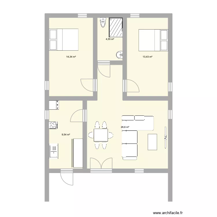 Maison Maman. Plan de 5  et 68 m²