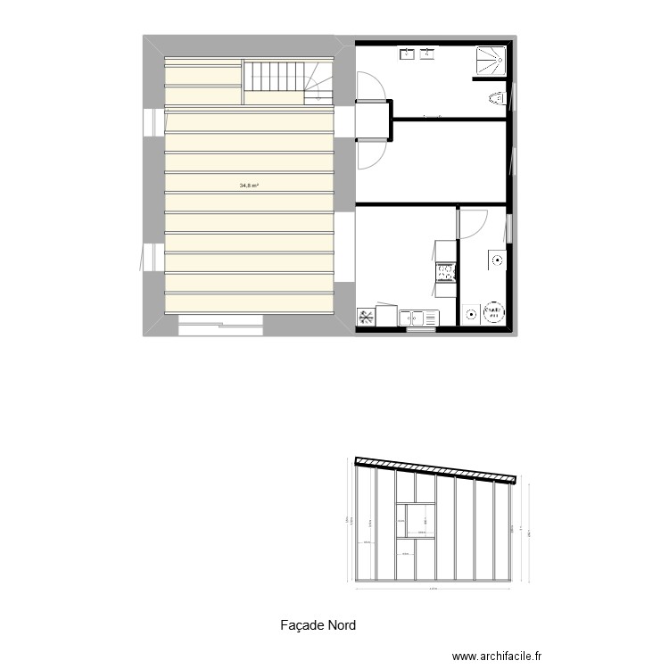 plancher  log 2. Plan de 4 pièces et 88 m2