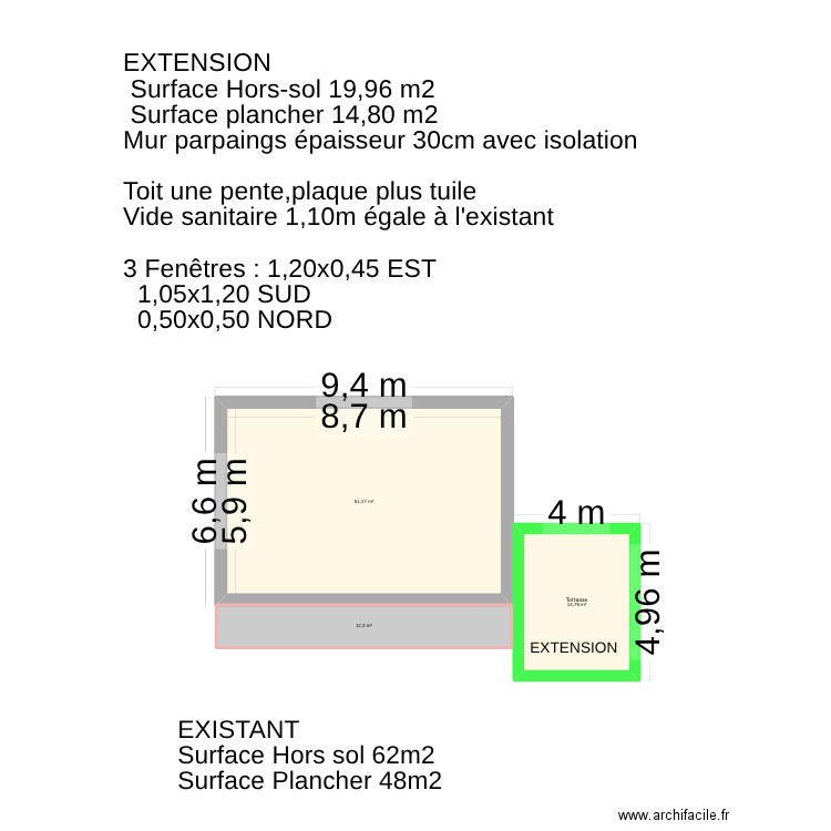 genéral 2026 masse. Plan de 3 pièces et 78 m2