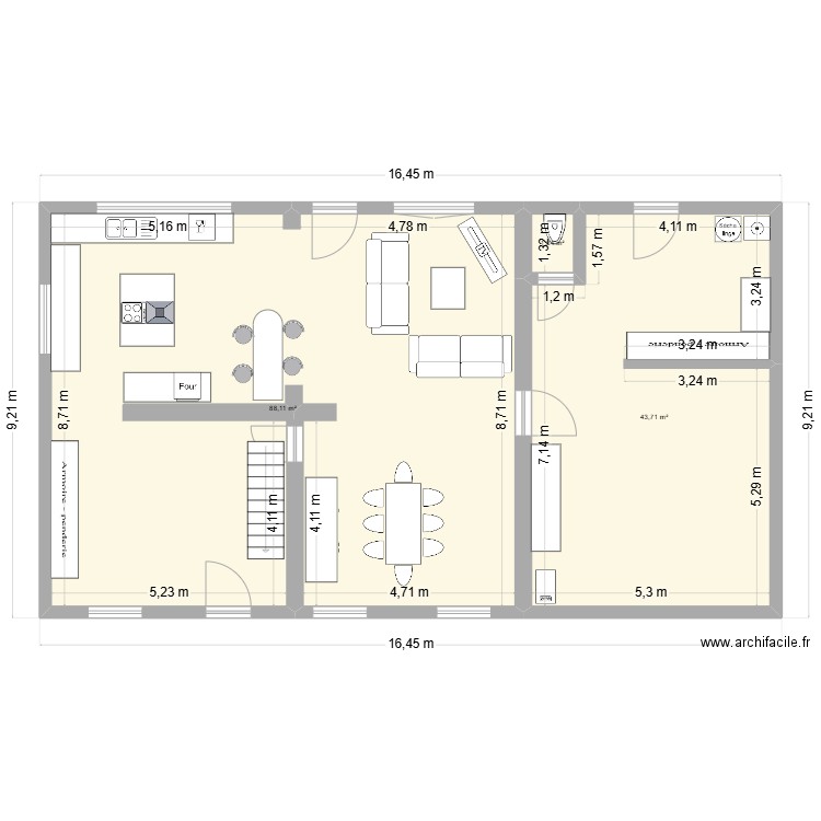 marie 3. Plan de 3 pièces et 133 m2