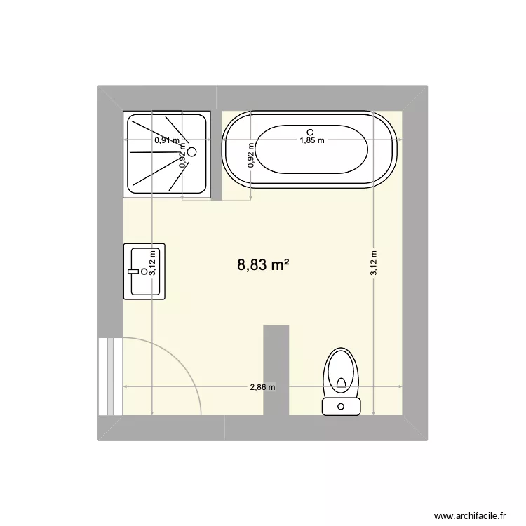 SDB2. Plan de 1 Pièce et 9 m² SDB2. Plan de 1 Pièce et 9 m²