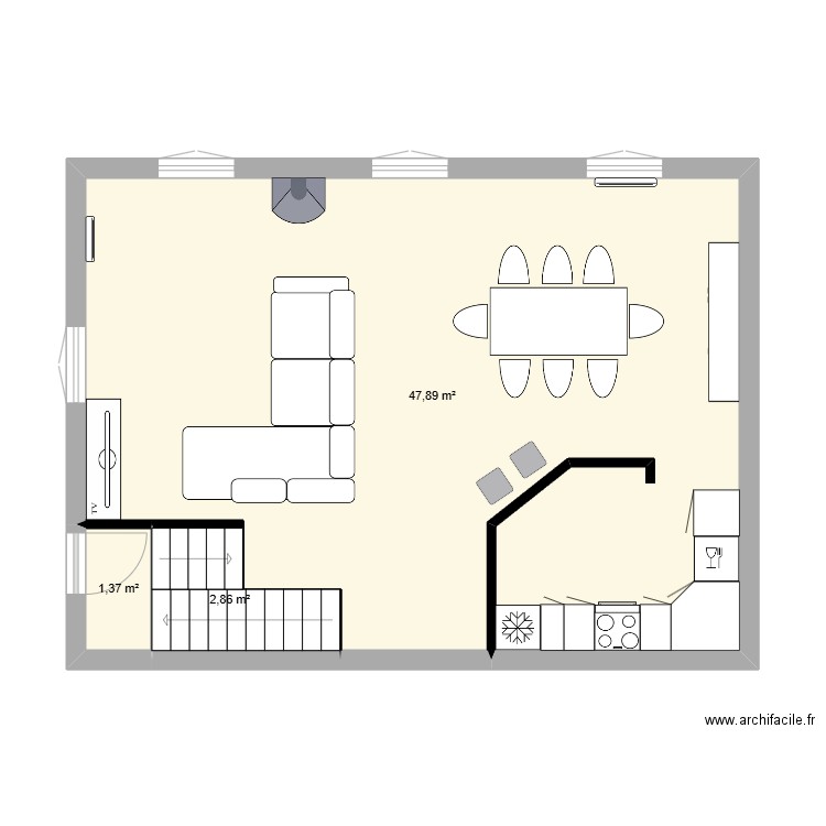 N-RDC. Plan de 3 pièces et 52 m2