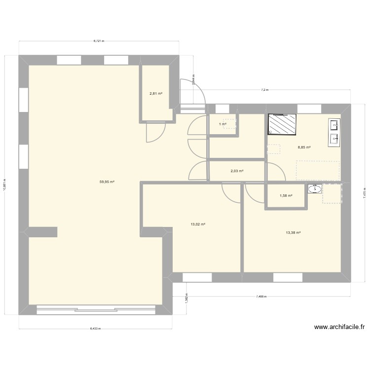 Partie chambre. Plan de 0 pièce et 0 m2