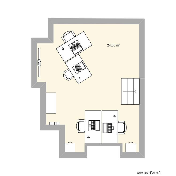 bureau SESU. Plan de 2 pièces et 26 m2