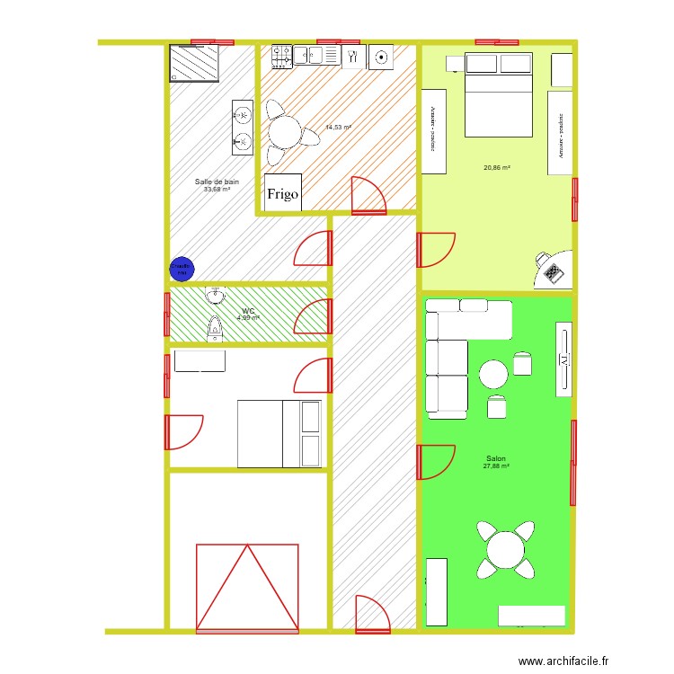 Ben Dada. Plan de 5 pièces et 102 m2