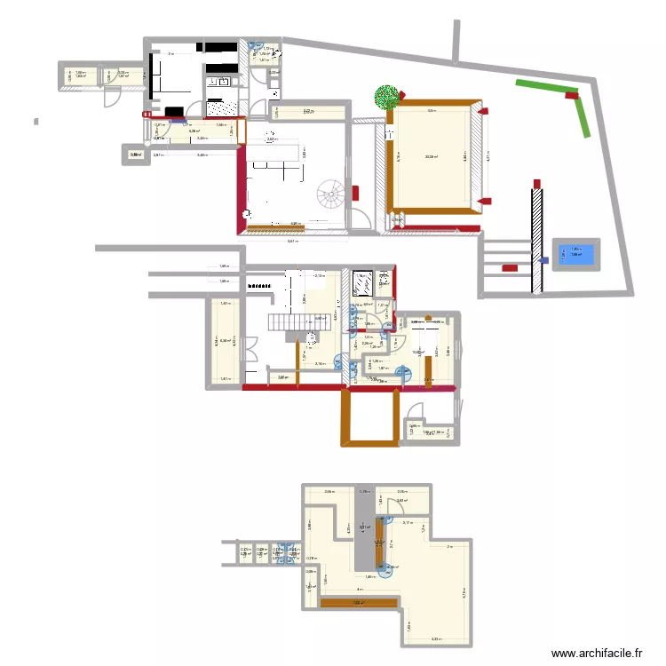 ferme bas 2026. Plan de 29  et 128 m²