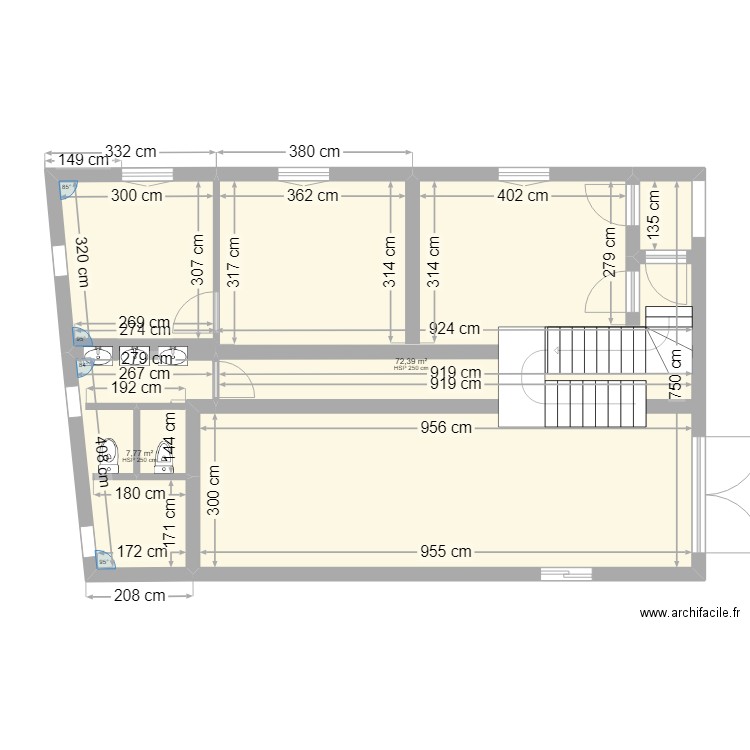 edia1a+++. Plan de 2 pièces et 80 m2