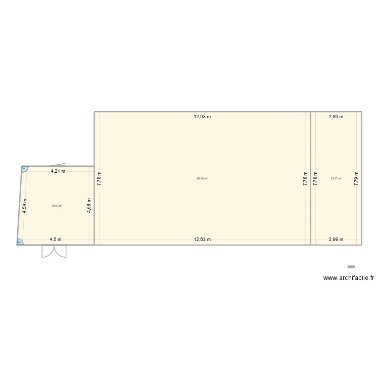 Projet  atelier. Plan de 3 pièces et 142 m2