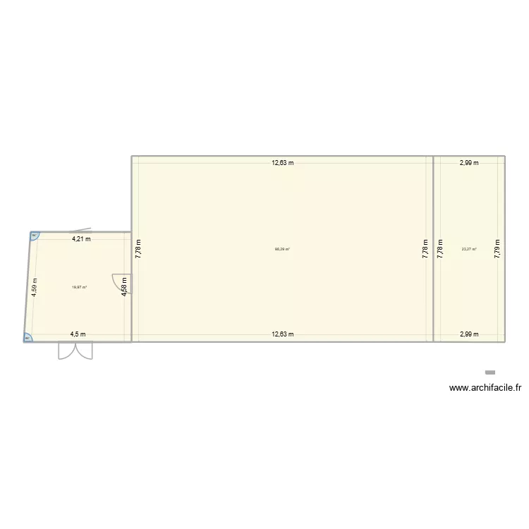 Projet  atelier. Plan de 3  et 142 m²