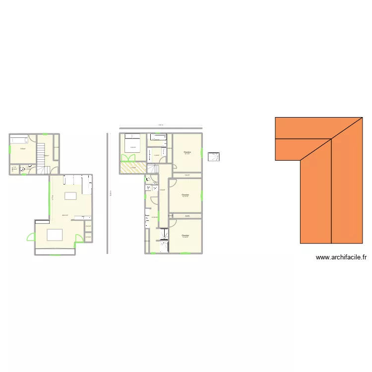 lias avec &eacute;tage. Plan de 22  et 143 m²