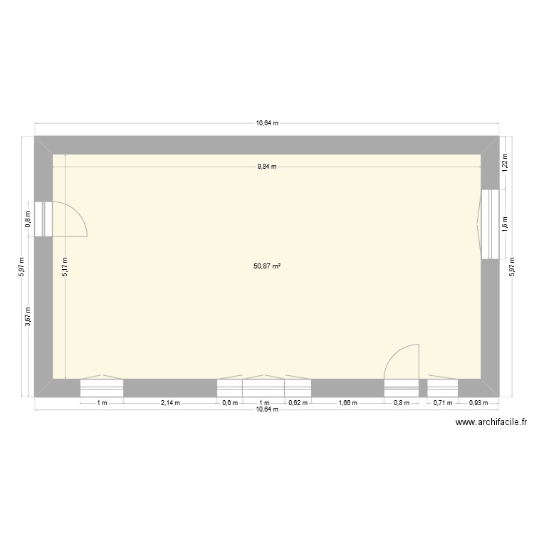 PLAN RDC. Plan de 1 pièce et 51 m2