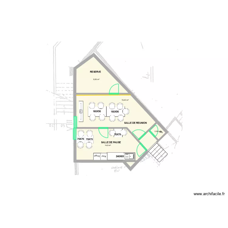 Balma sous sol. Plan de 4  et 44 m²