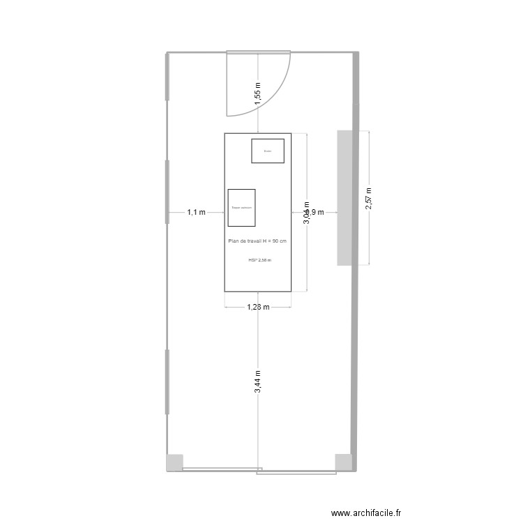Cuisine. Plan de 1 pièce et 28 m2