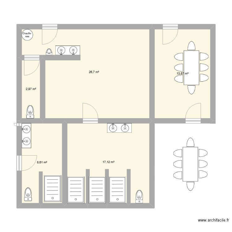 Version projet. Plan de 5 pièces et 69 m2