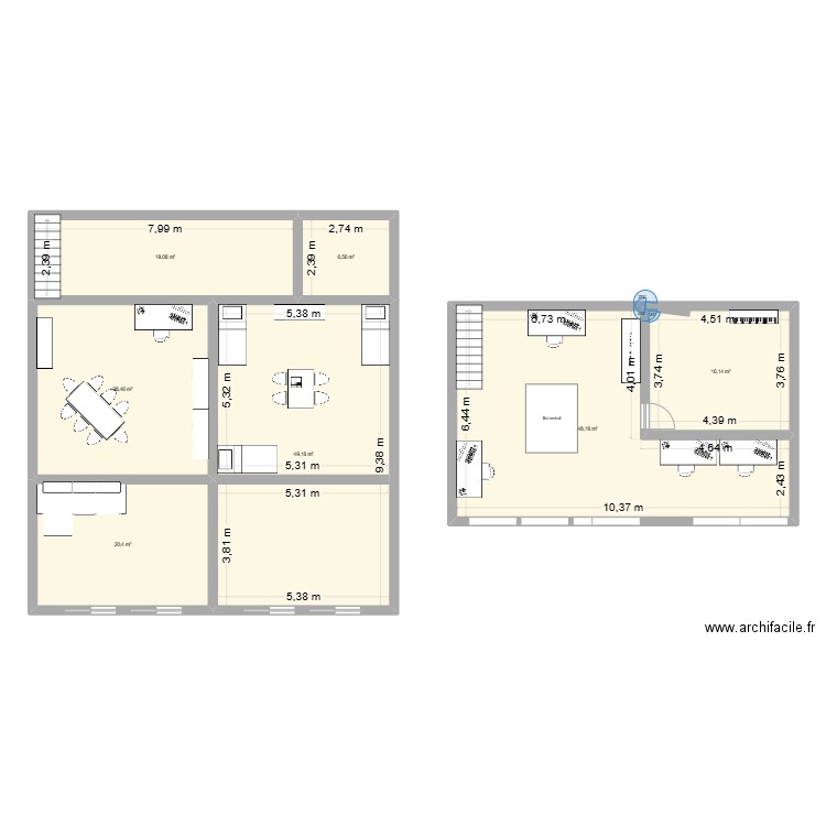 local. Plan de 7 pièces et 188 m2
