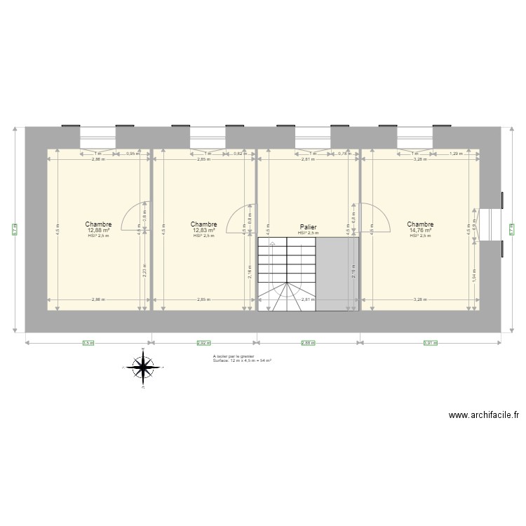 Aguerrenia Chambres. Plan de 4 pièces et 53 m2