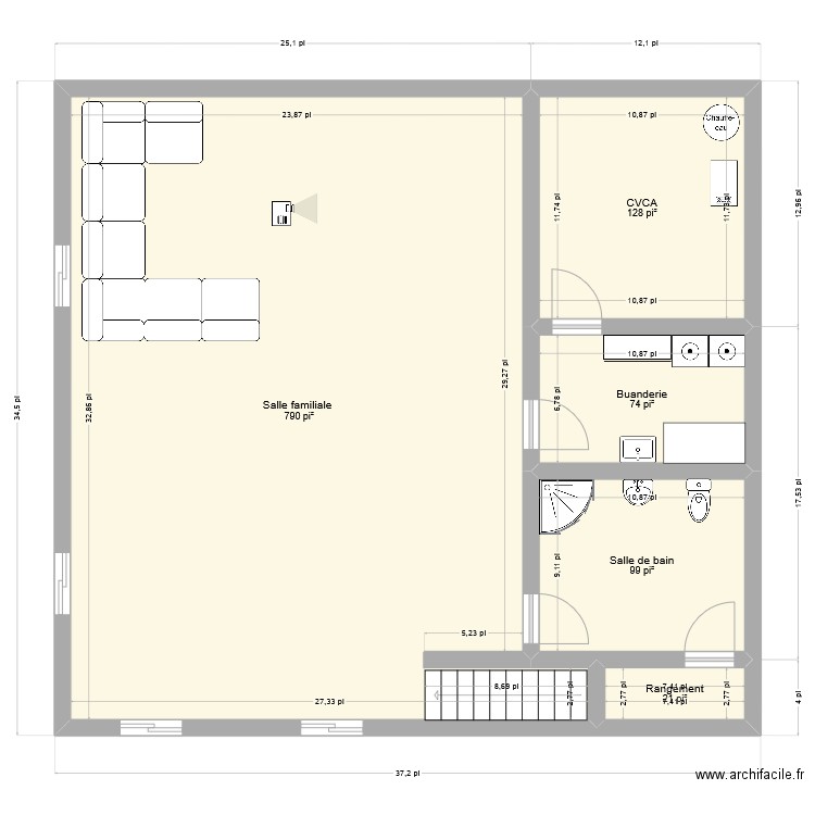 Plan maison sous sol. Plan de 5 pièces et 103 m2