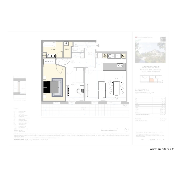 Attraction. Plan de 4 pièces et 22 m2