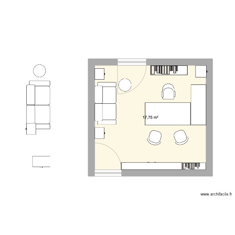 Bureau. Plan de 1 pièce et 18 m2