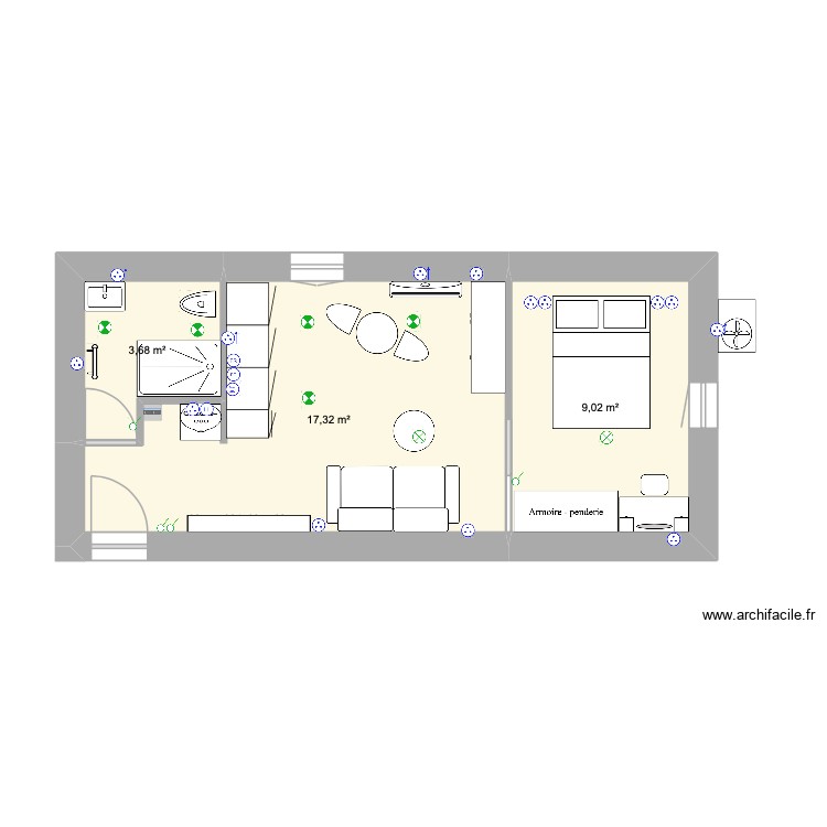 Appartement 32. Plan de 3 pièces et 30 m2