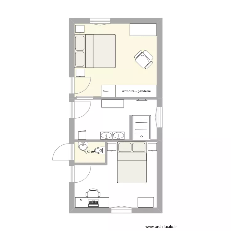 3 pieces. Plan de 2 Pièces et 16 m² 3 pieces. Plan de 2 Pièces et 16 m²