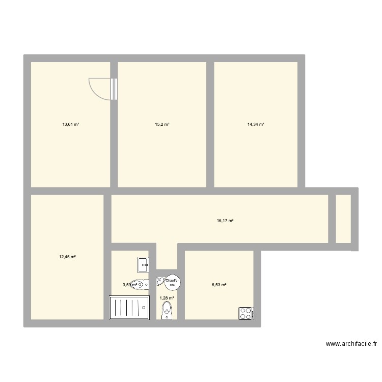 15eme. Plan de 8 pièces et 83 m2