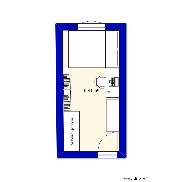 Chambre Maxime. Plan de 1 pièce et 9 m2