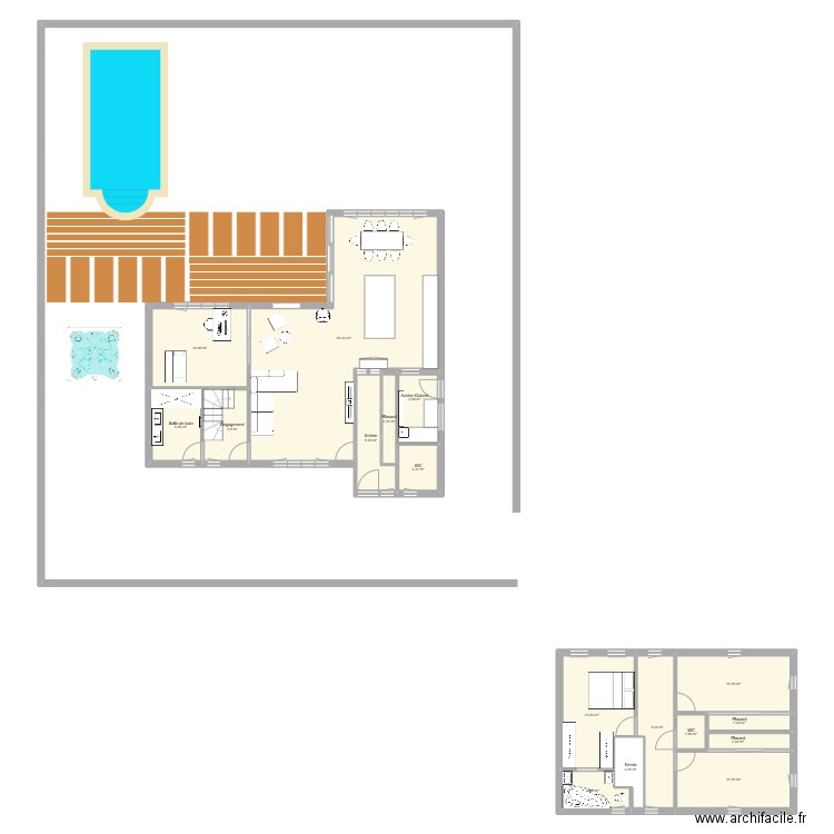 rehab mi plain pied. Plan de 17 pièces et 161 m2
