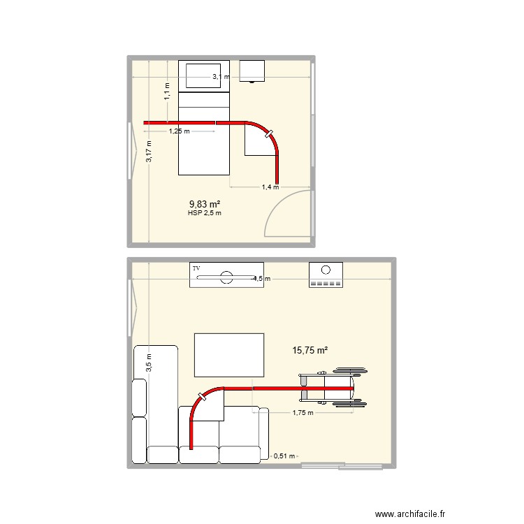 JOSSE 64. Plan de 2 pièces et 26 m2