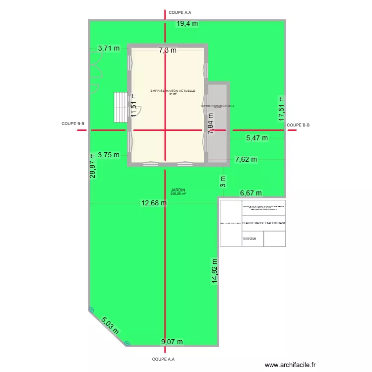 41 SORINS PLAN DE MASSE ETAT EXISTANT. Plan de 3  et 621 m²